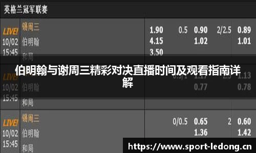 伯明翰与谢周三精彩对决直播时间及观看指南详解